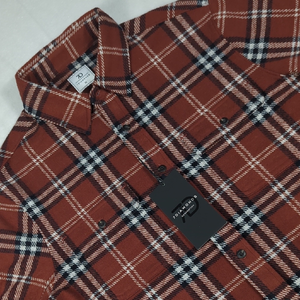 NEW 7 Diamonds Generation 4 Way Stretch Soft Plaid Flannel‎ Mens Shirt Medium